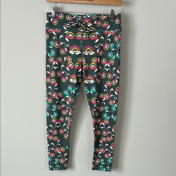 Anthropologie THE UPSIDE Legging Khaki Green Floral Gym Activewear Tie US 10 - Picture 1 of 11